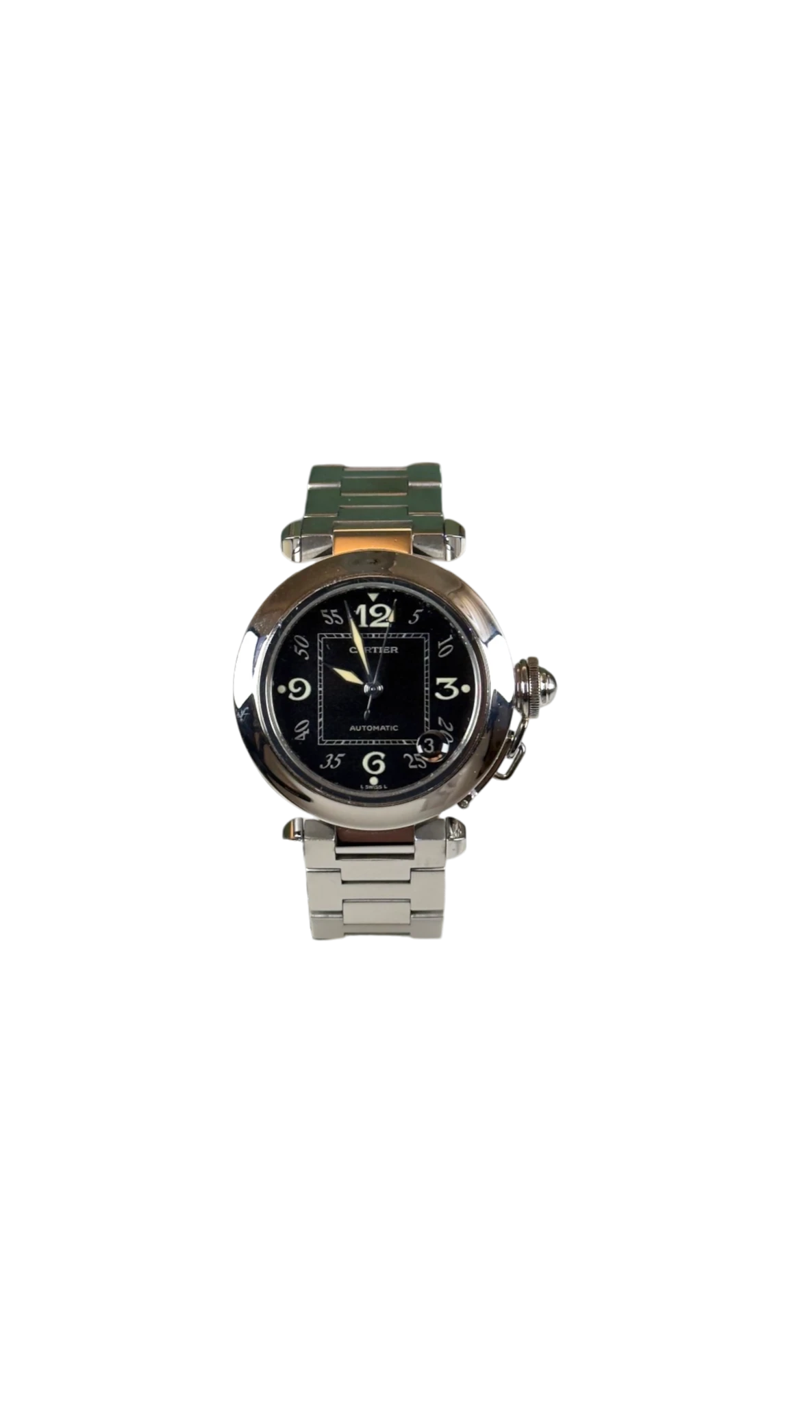 orologio in acciaio con quadrante nero