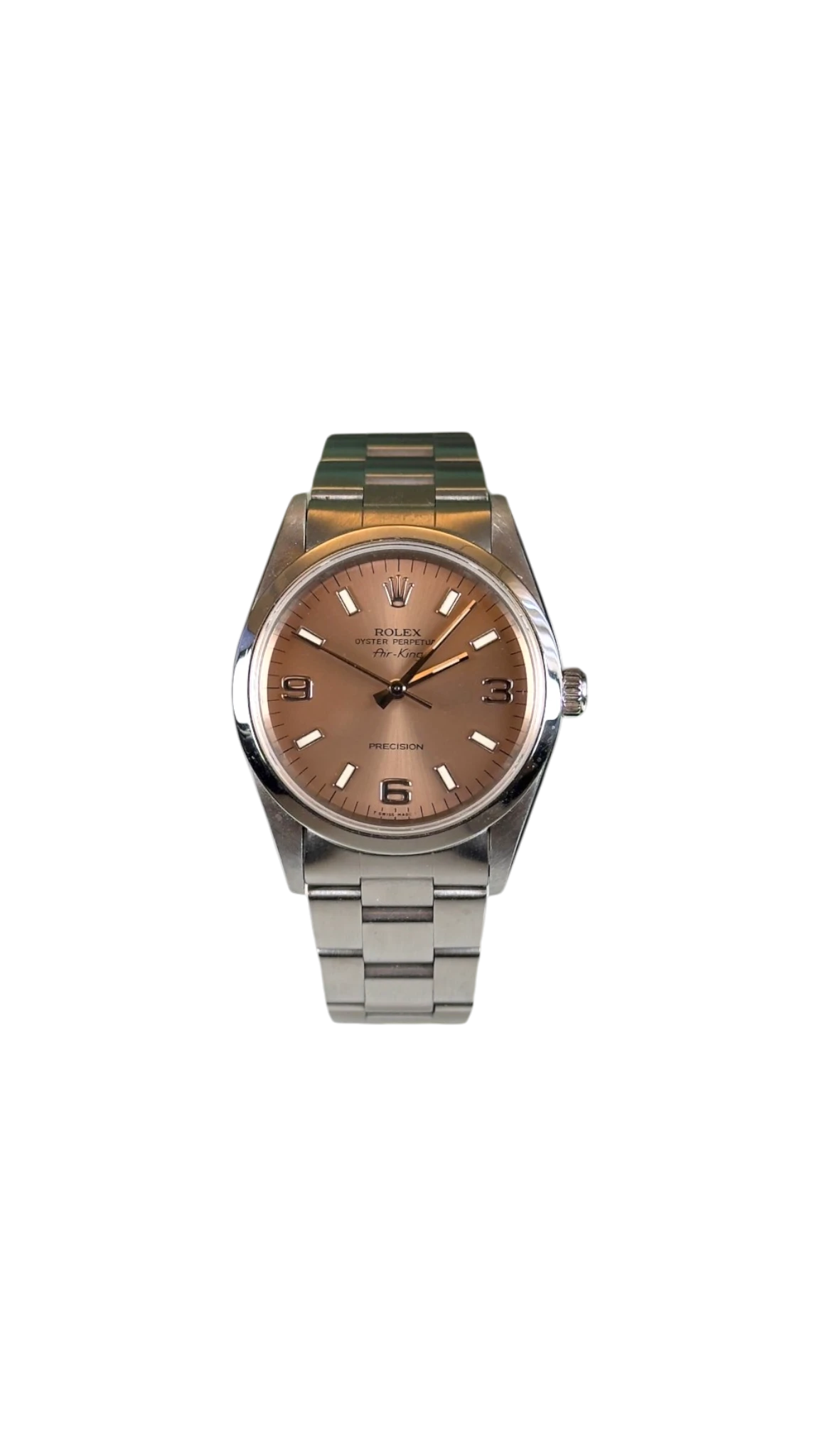rolex in acciaio con quadrante rosa
