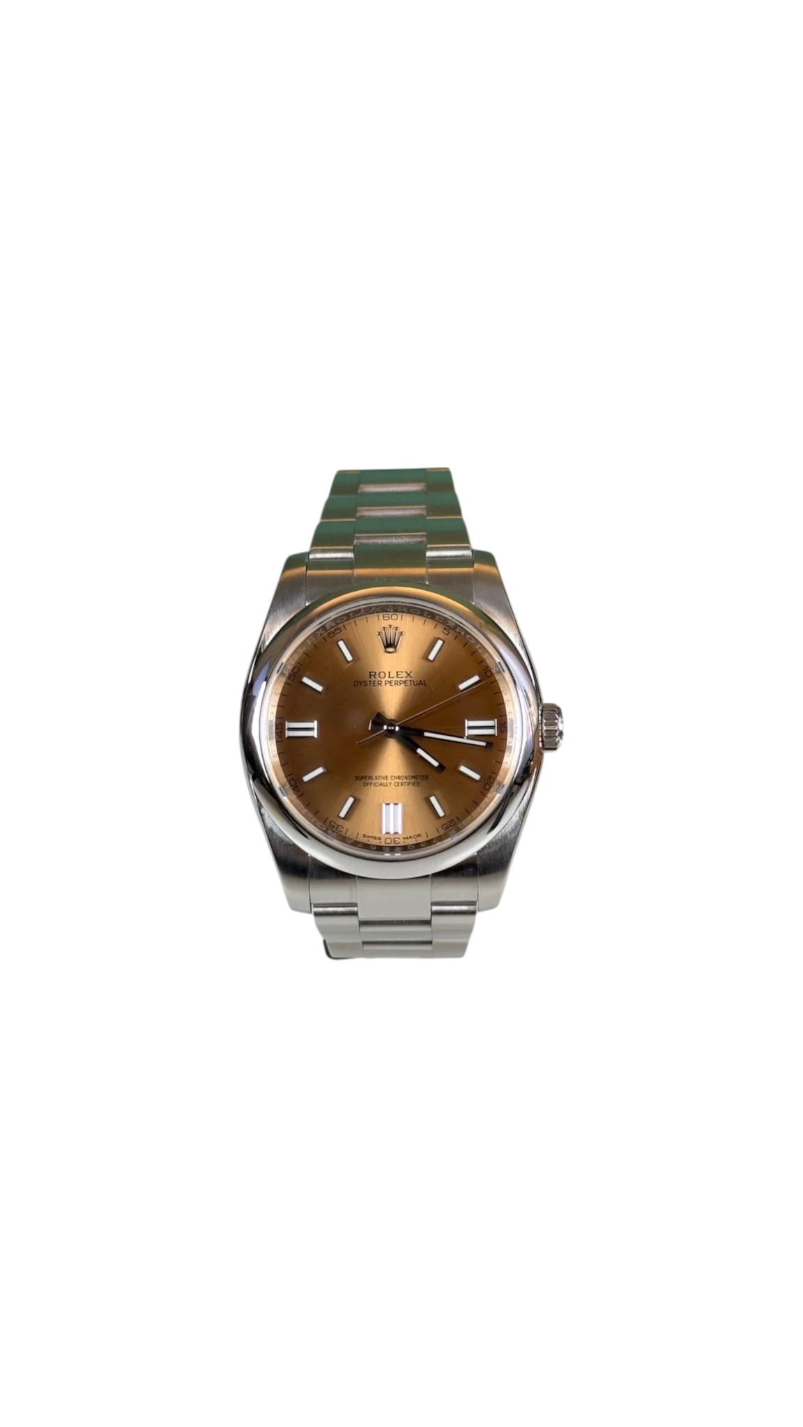 orologio in acciaio con quadrante color oro