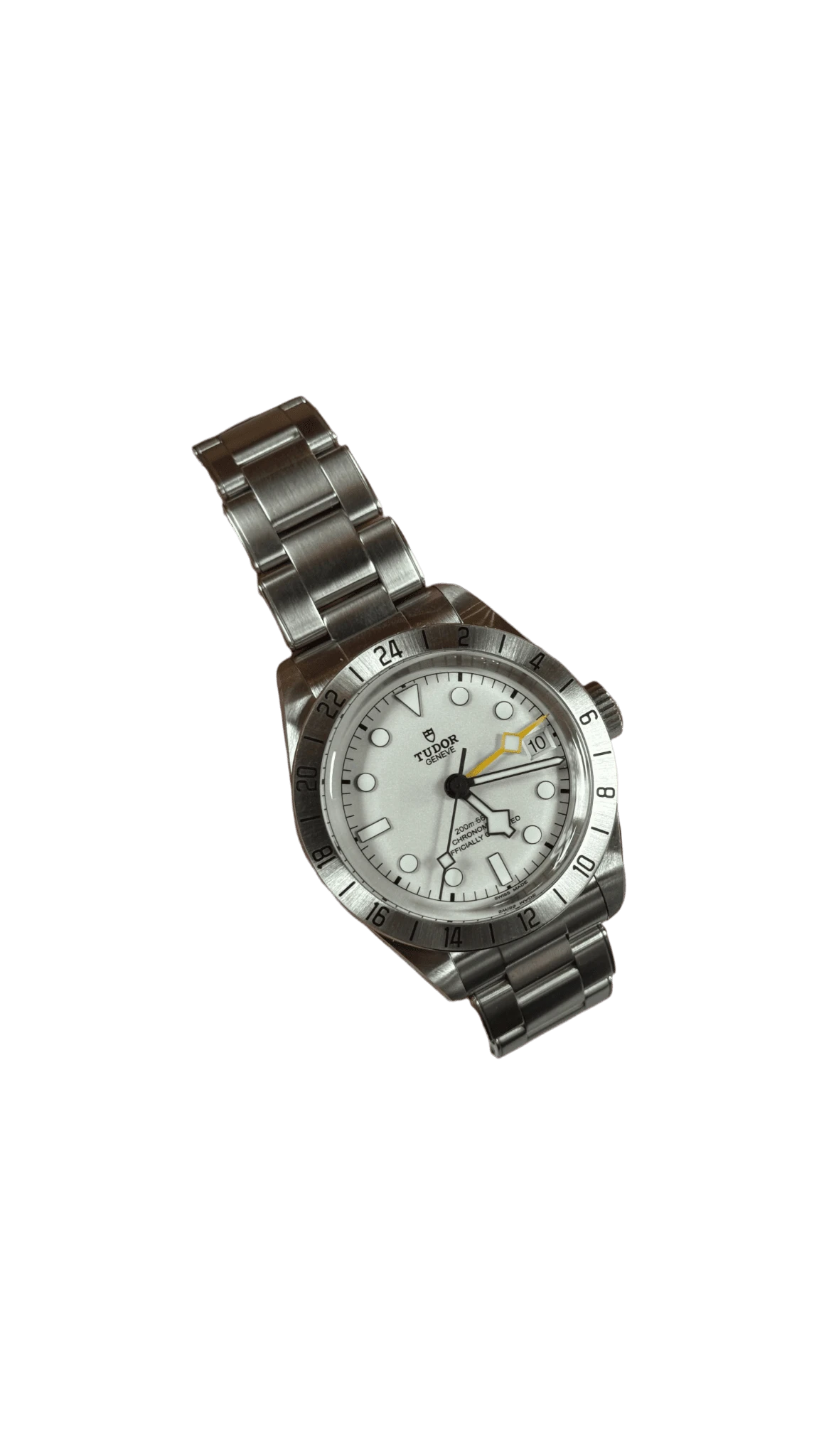 orologio in acciaio con quadrante bianco